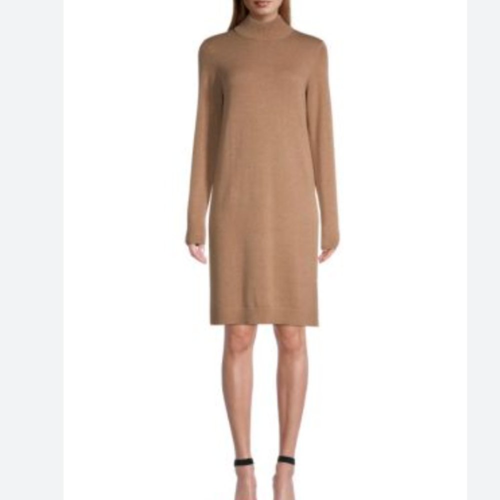 NWT HUGO BOSS Belletta Wool-Blend Long-Sleeve Dress Camel XL